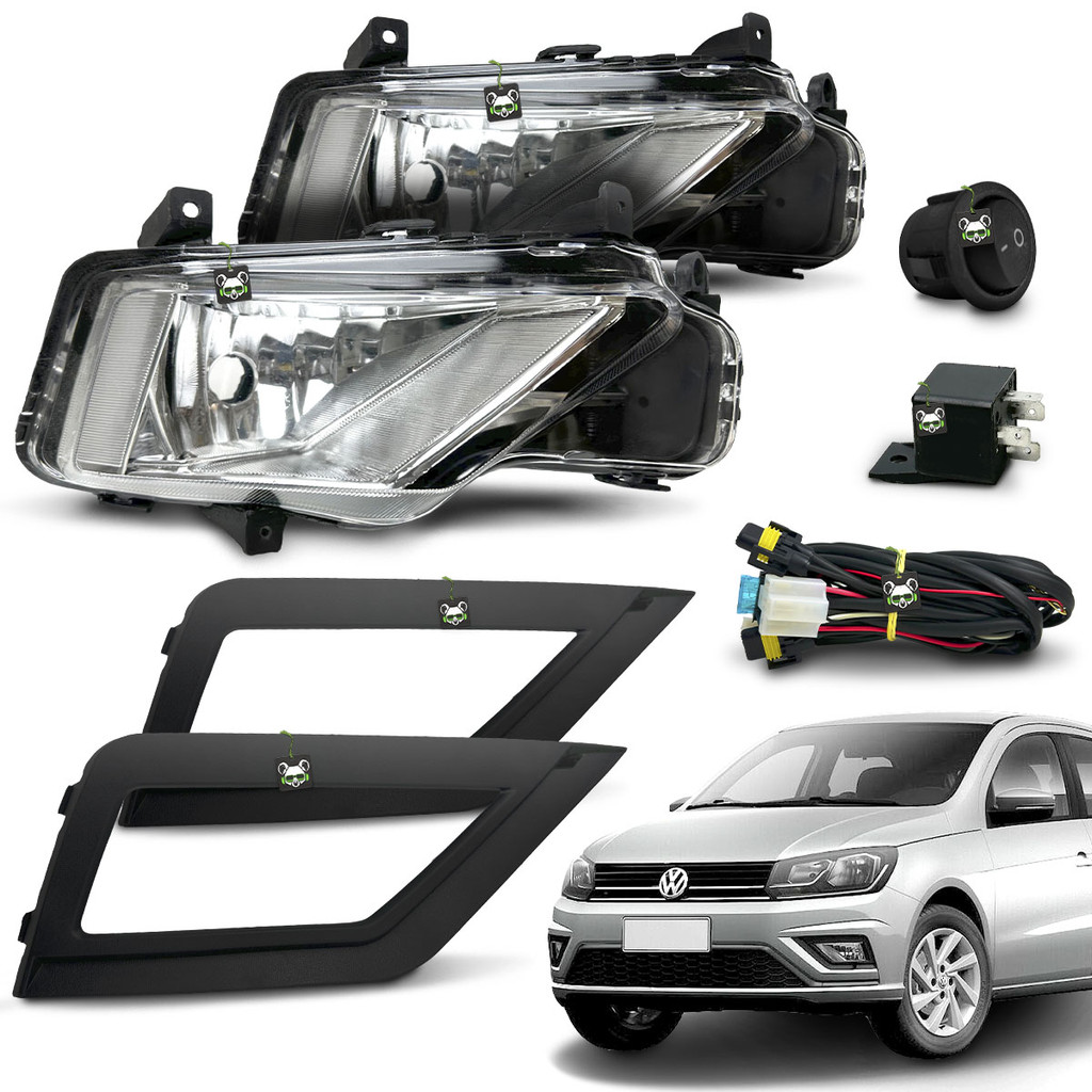 Kit Farol Auxiliar Milha Gol G8 2018 2019 2020 2021 2022 2023 2024 Moldura Preta Botao Tic Tac - Spare Parts and Accessories for Vehicles