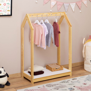 Arara Cabideiro Infantil Madeira Guarda Roupas Montessoriana Sally Natural Branco em Oferta na Shopee