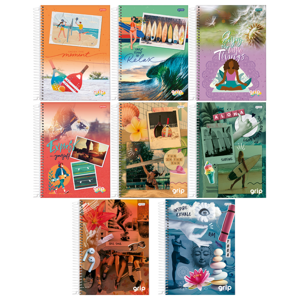 Kit 4 Cadernos Universitário 10 Matérias 160 Folhas Capa Dura 20x27cm Grip Jandaia Capas Sortidas