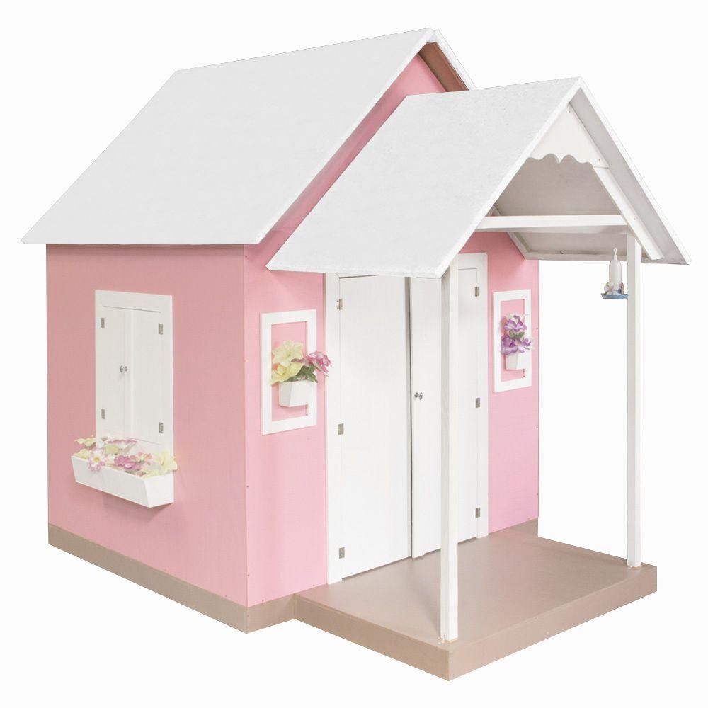 Casinha de Brinquedo Artesanal MDF com Telhado Branco/Rosa L12 - Gran Belo · foto 2