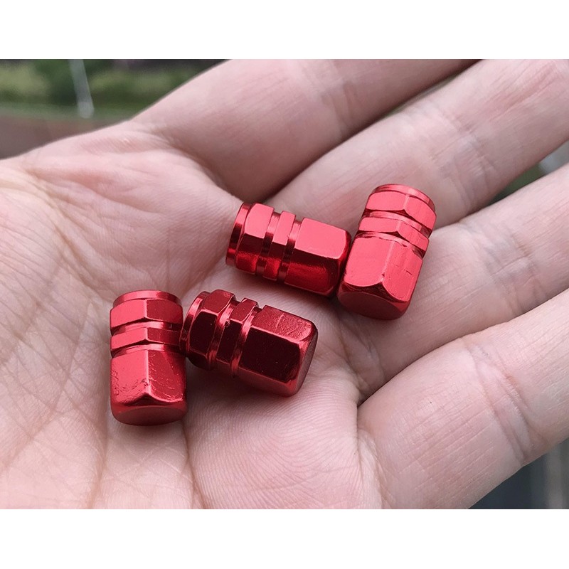 Kit 4 Tampas Válvula para Pneu Carro Moto e Bike Vermelho Liga Alumínio Universal Worth Karbox