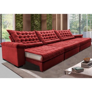 Sofá Retrátil e Reclinável 3,55m Molas Ensacadas Cama inBox Big Space com Bordado Velusoft Vermelho em Oferta na Shopee