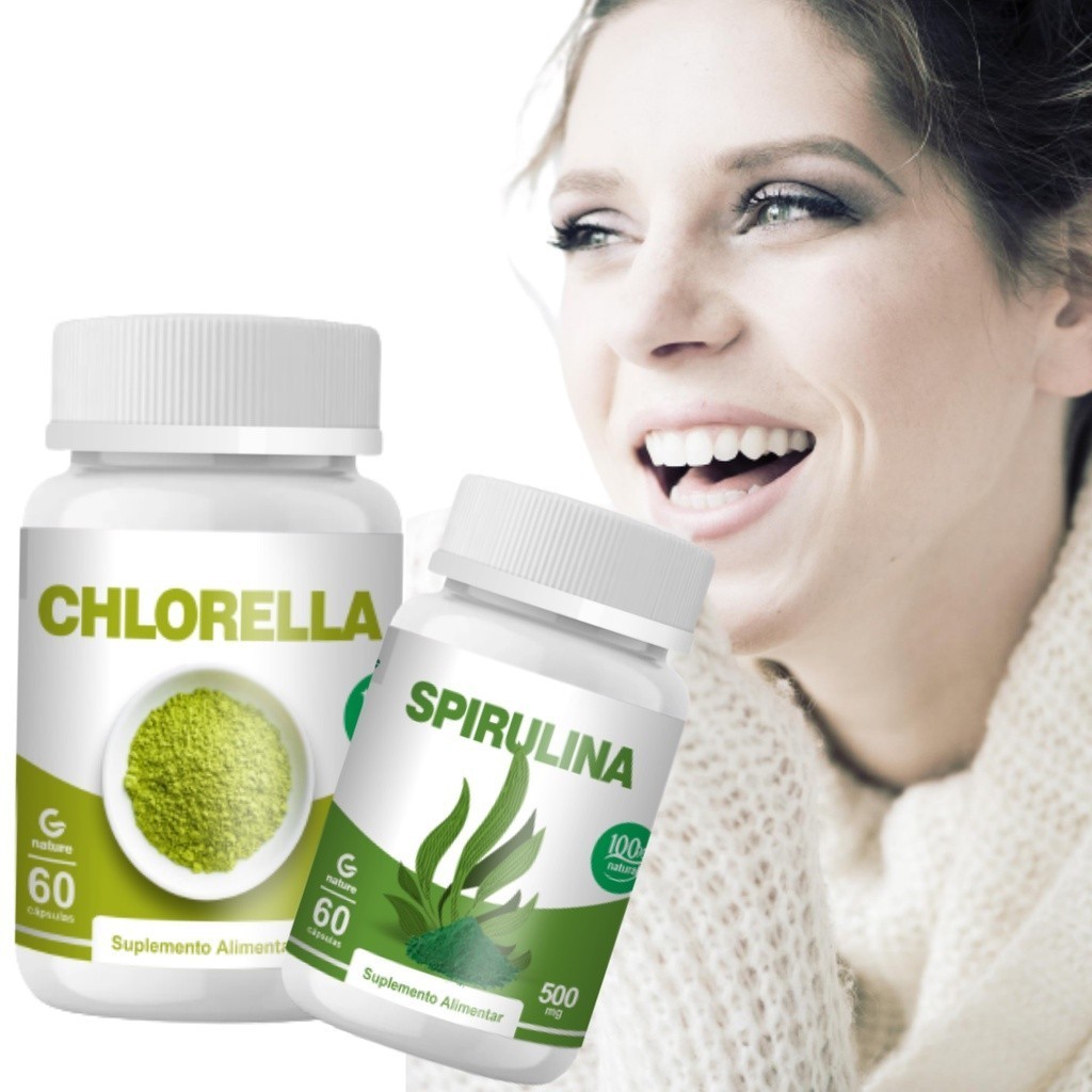 Spirulina 60Cáps + Chlorella 60 Cáps - Envio Imediato em Oferta na Shopee