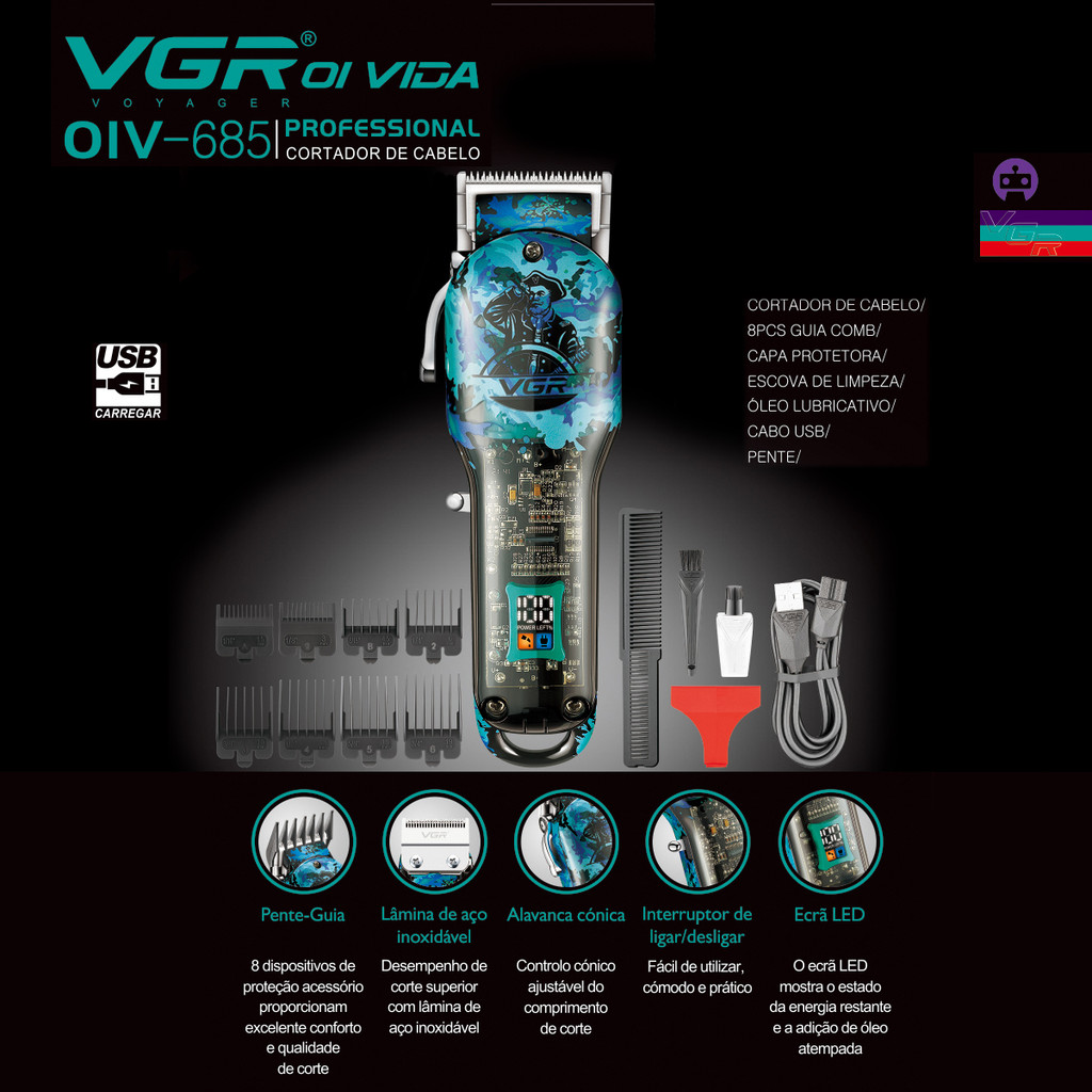 Cortador De Cabelo Profissional 2500mah Visor Led 8 Pentes · foto 2