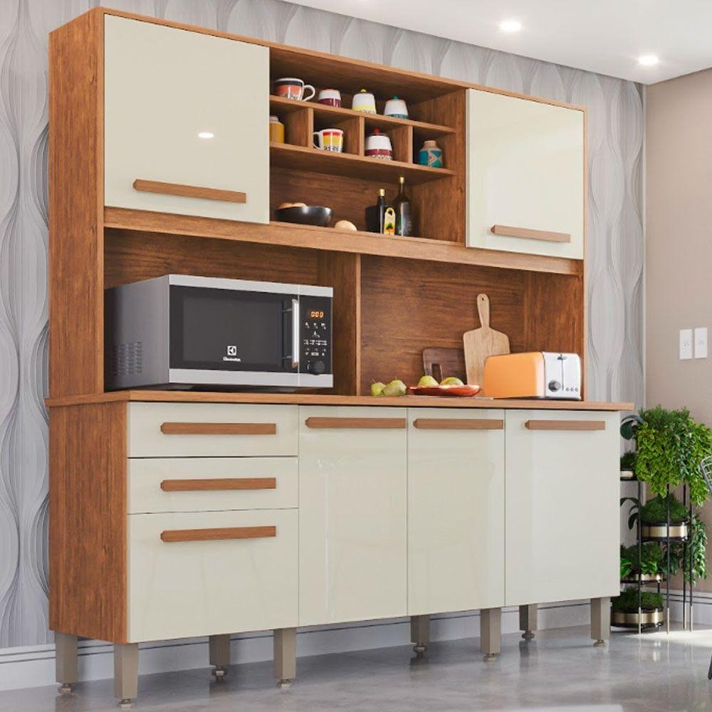 Armário Para Cozinha 6 Portas 2 Gavetas Luna Top Imop Móveis Cinamomo Com Off White em Oferta na Shopee