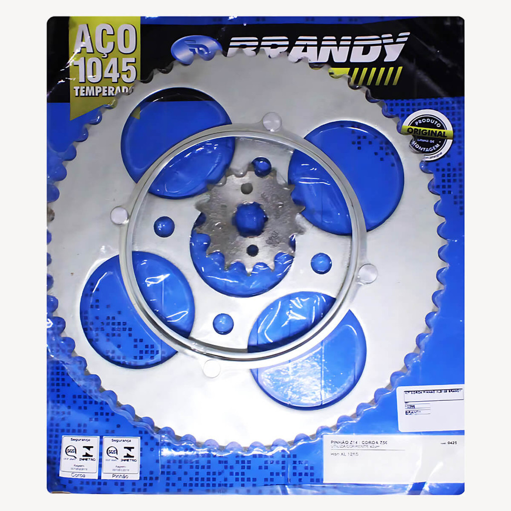 Kit Coroa Pinhão XL 125 1990 a 1996 56Dentes 14Dentes Aço 1045 Uso Corrente 428Passos Brandy