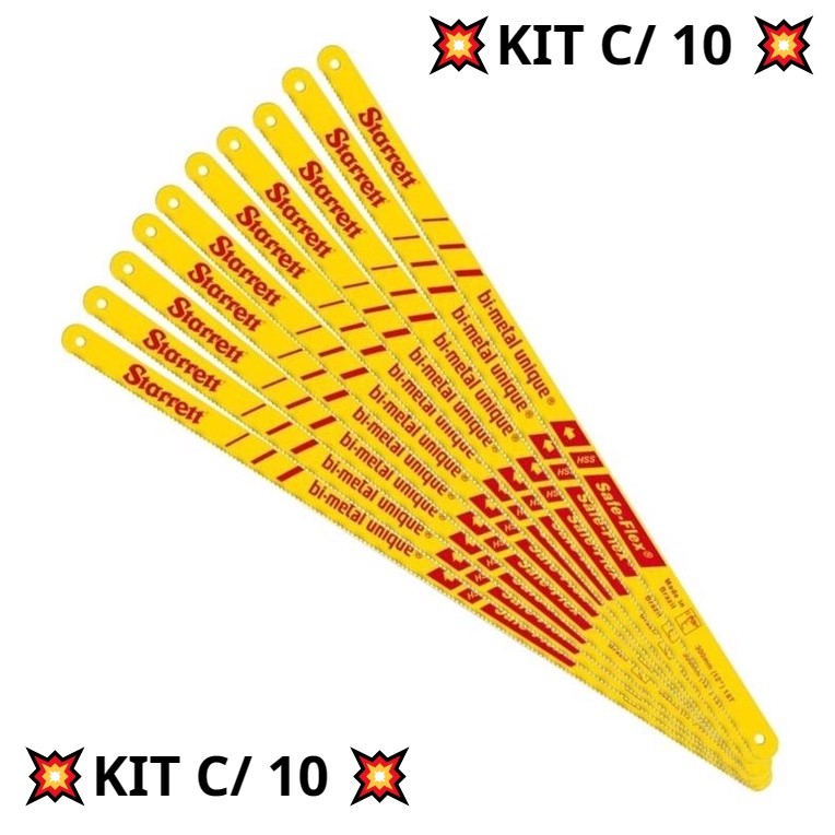 Kit Com 10 Serra Starrett  Lâminas Bi Metal-Lâmina de serra manual bimetal flexível 12"