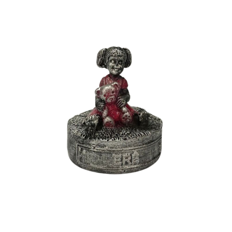 Escultura Erê Ibeje Cosme & Damião Criança Rosa e Prata Pintura Vintage em Resina 5 cm