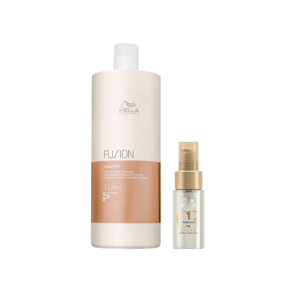 Kit Shampoo Fusion 1L e Oil Reflections Light 30ml - Wella em Oferta na Shopee