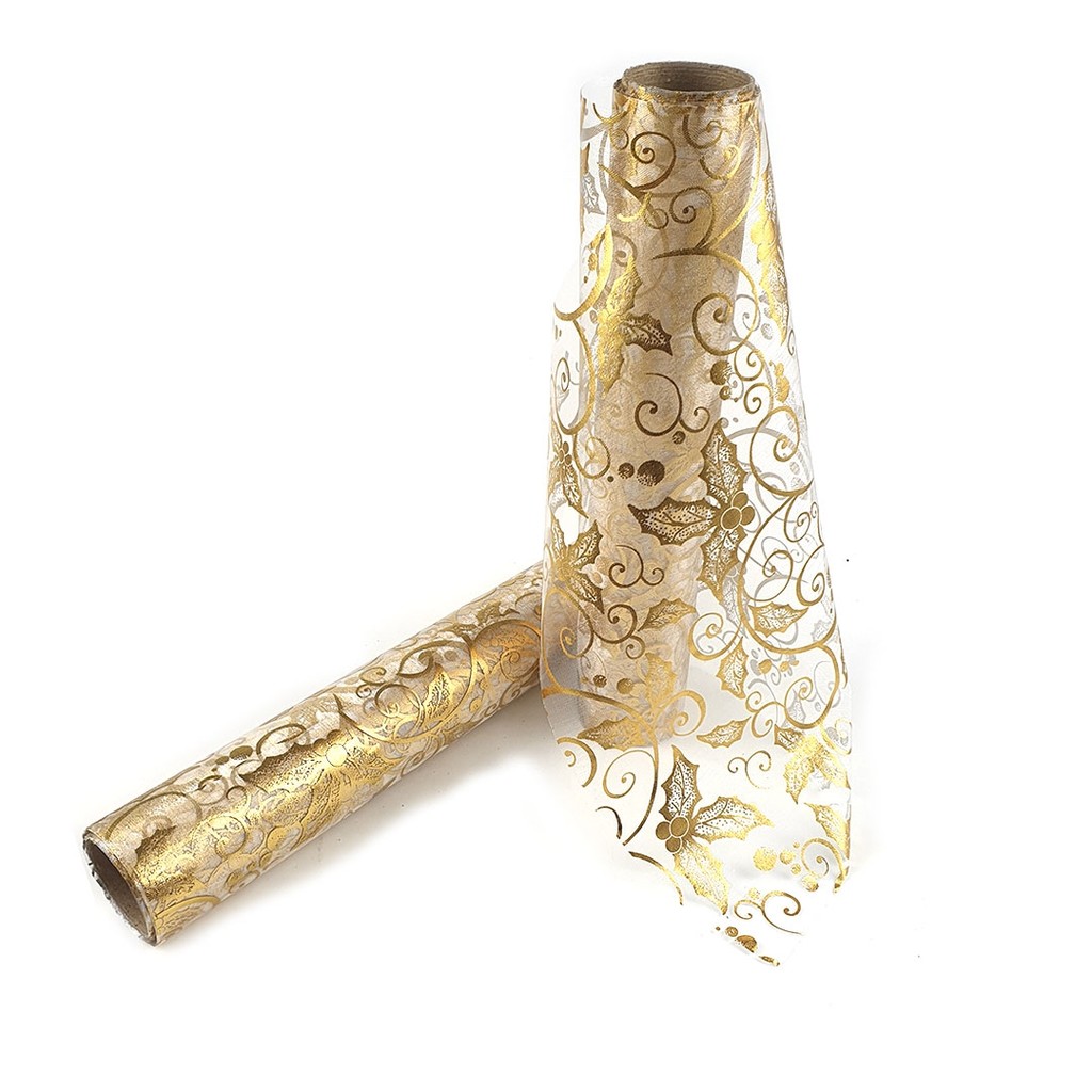Tule Natal Princess 28Cm X 5M Transparente/Dourado Poliéster Para Artesanato Alta Qualidade
