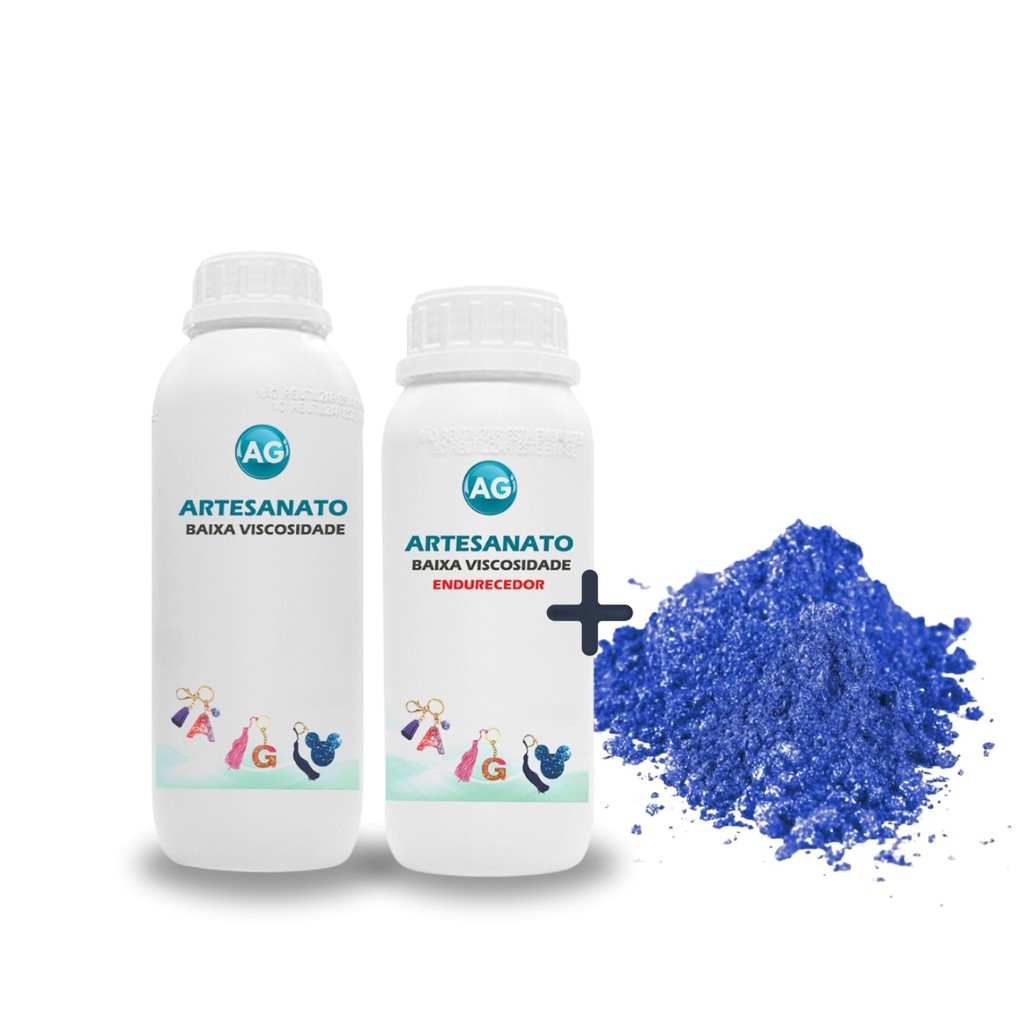 Resina AG 1kg Baixa Espessura Premium + Pigmento Pó Metálico Azul Azure Brinde