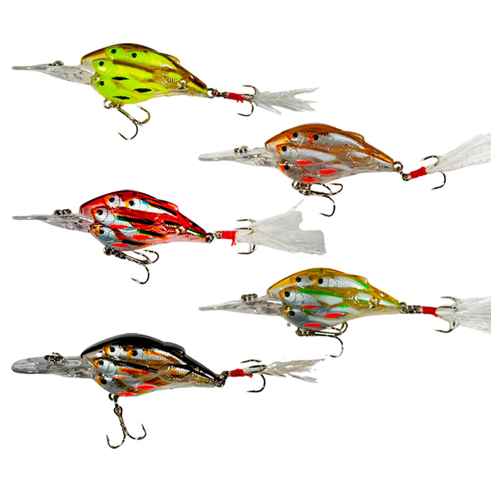 Kit 5un Isca Artificial Pesca Deyu 3D PGQA-06 Minnow Cardume Meia Agua 8cm 9g