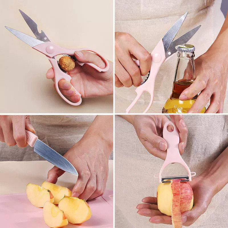 Kit De Utensílios De Cozinha 4 Peças - Faca Tesoura Descascador Tábua Culinária - Inox — imagem 2 de 2