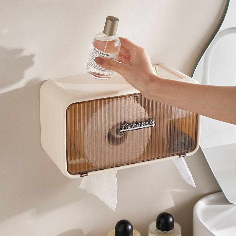 1PC Suporte De Papel Higiênico Porta Papel Higiênico Caixa De Papel Higiênico Toalha De Rosto Não Perfurada Montada Na Parede Caixa De Armazenamento 2 em 1 Prateleira De Papel Em Rolo Prova Da Água Para Banheiro
