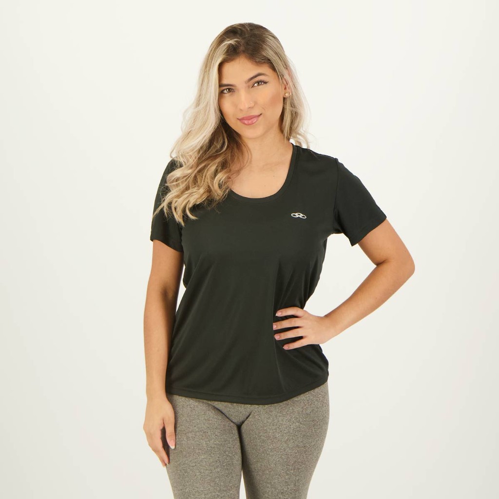 Camiseta Olympikus Essential Feminina Preta UV15+ em Oferta na Shopee