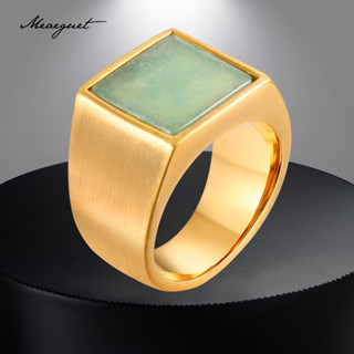 Anel De Jade De Ouro 18K Meaeguet Para Homens , Anéis De Pedra Preciosa Natural Quadrada De Aço Inoxidável Presente Masculino em Oferta na Shopee