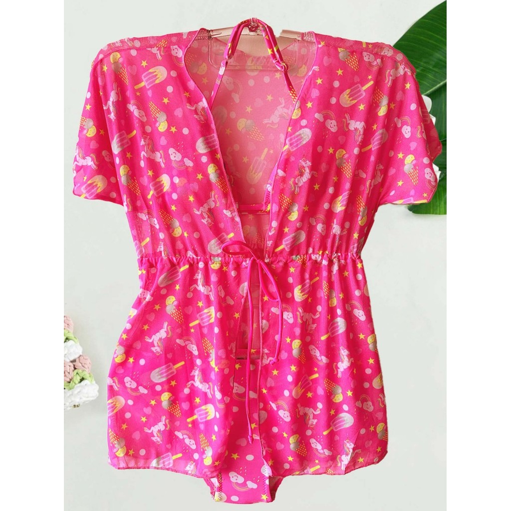Kit 3 Peças Conjunto de Maiô Bikini e Saída de Praia / Banho Forrado para Meninas Infantil Pré-Adolescentes Estilosa Roupa de Banho de Verão