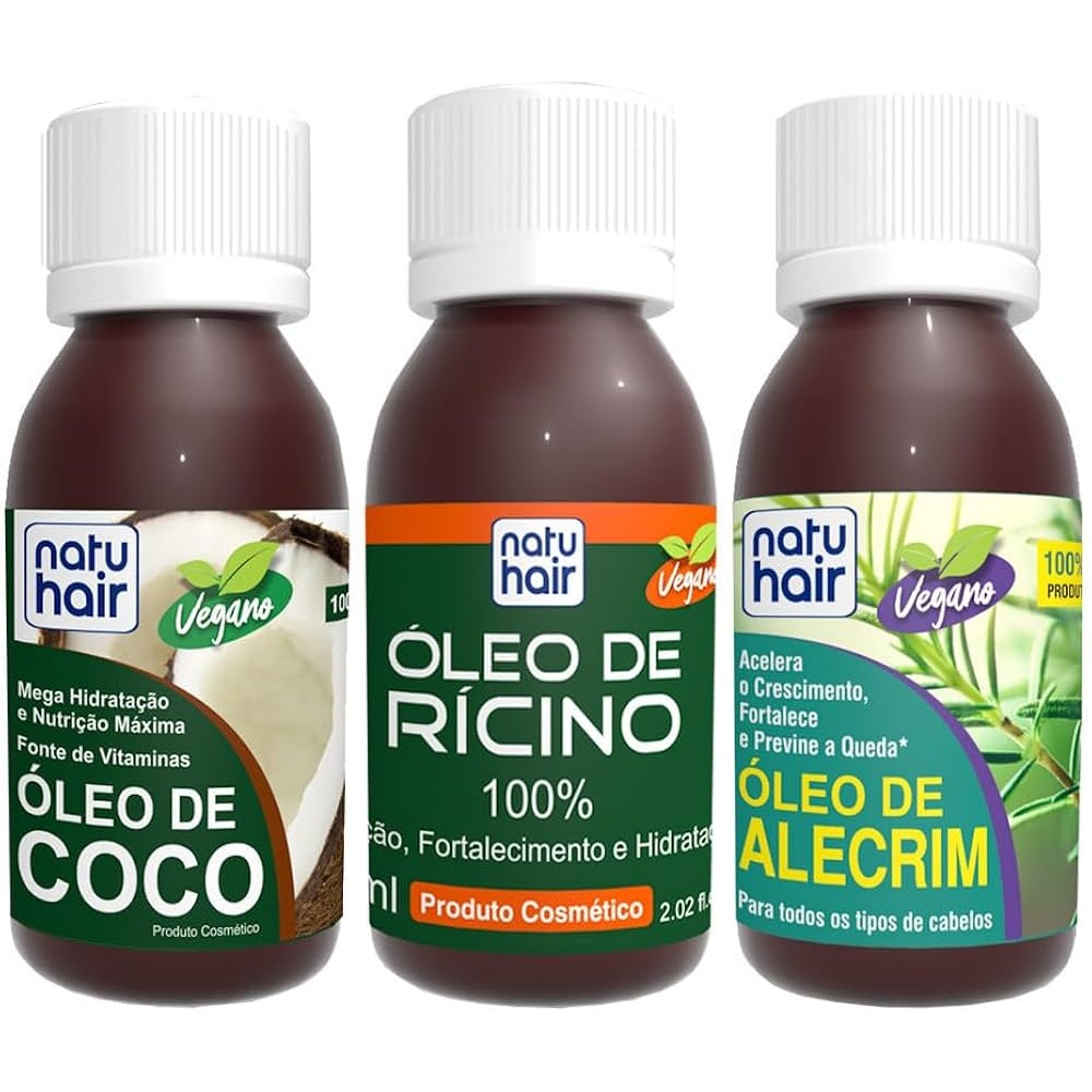 Kit Terapia Capilar Óleo de Coco + Rícino + Alecrim 60ml Natuhair em Oferta na Shopee