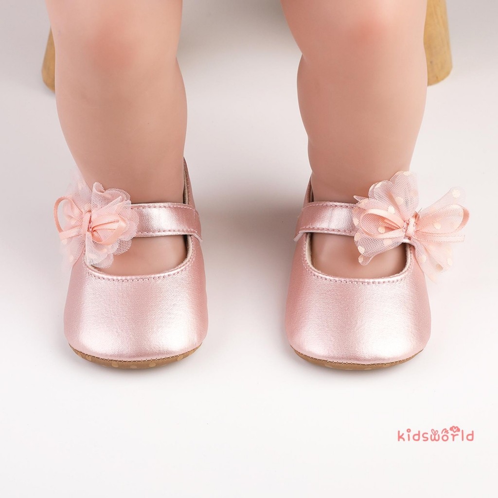 KidsW-Infantil Bebê Meninas Princesa Sapatos Brilho Superfície Dot Print Malha Bowknot Apartamentos Antiderrapante Chinelos De Casamento Adoráveis De