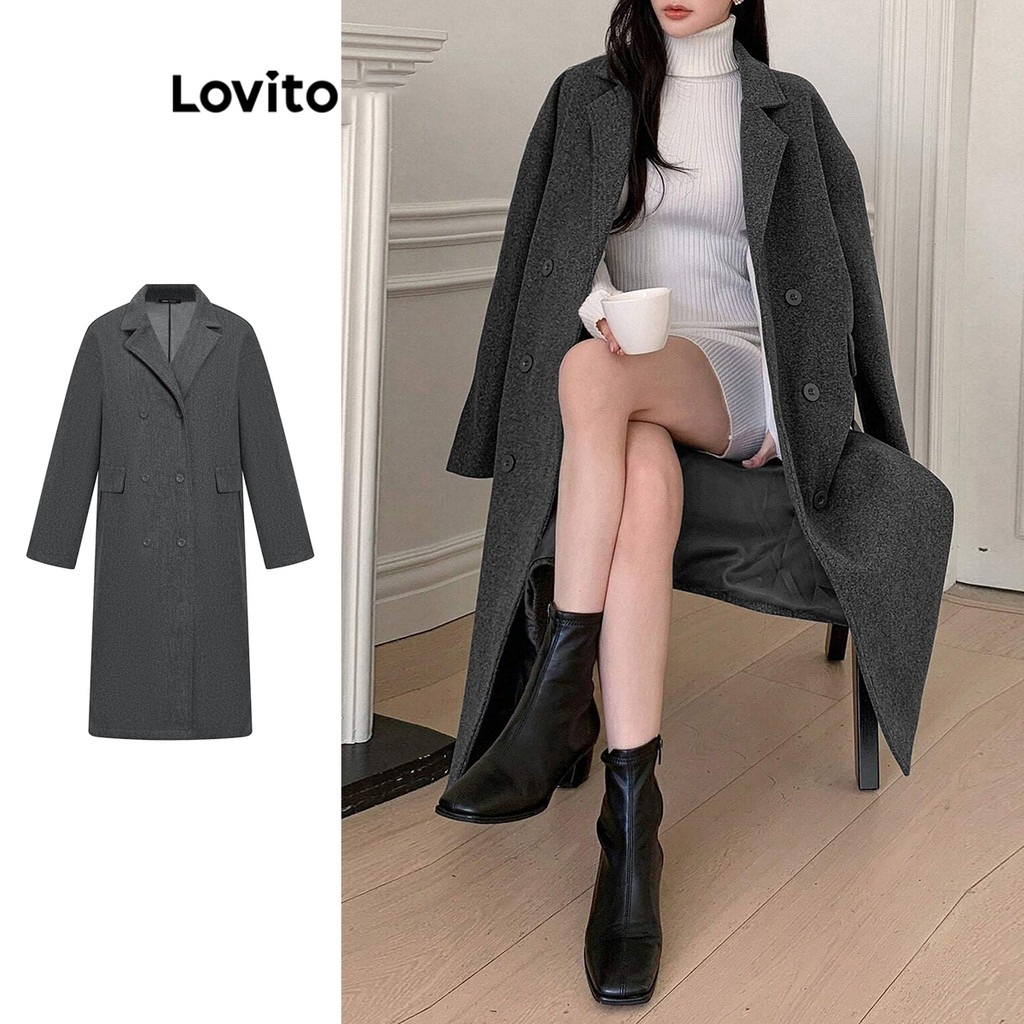 Lovito Casaco casual simples com botões frontais entalhados para mulheres L106AD298