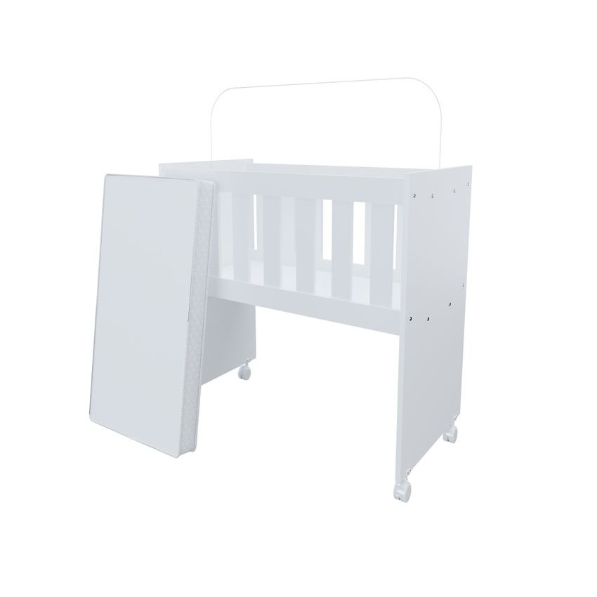 Berço Moisés Portátil com Colchão Incluso em MDF Branco – Bebe Recém-Nascido com Rodinhas
