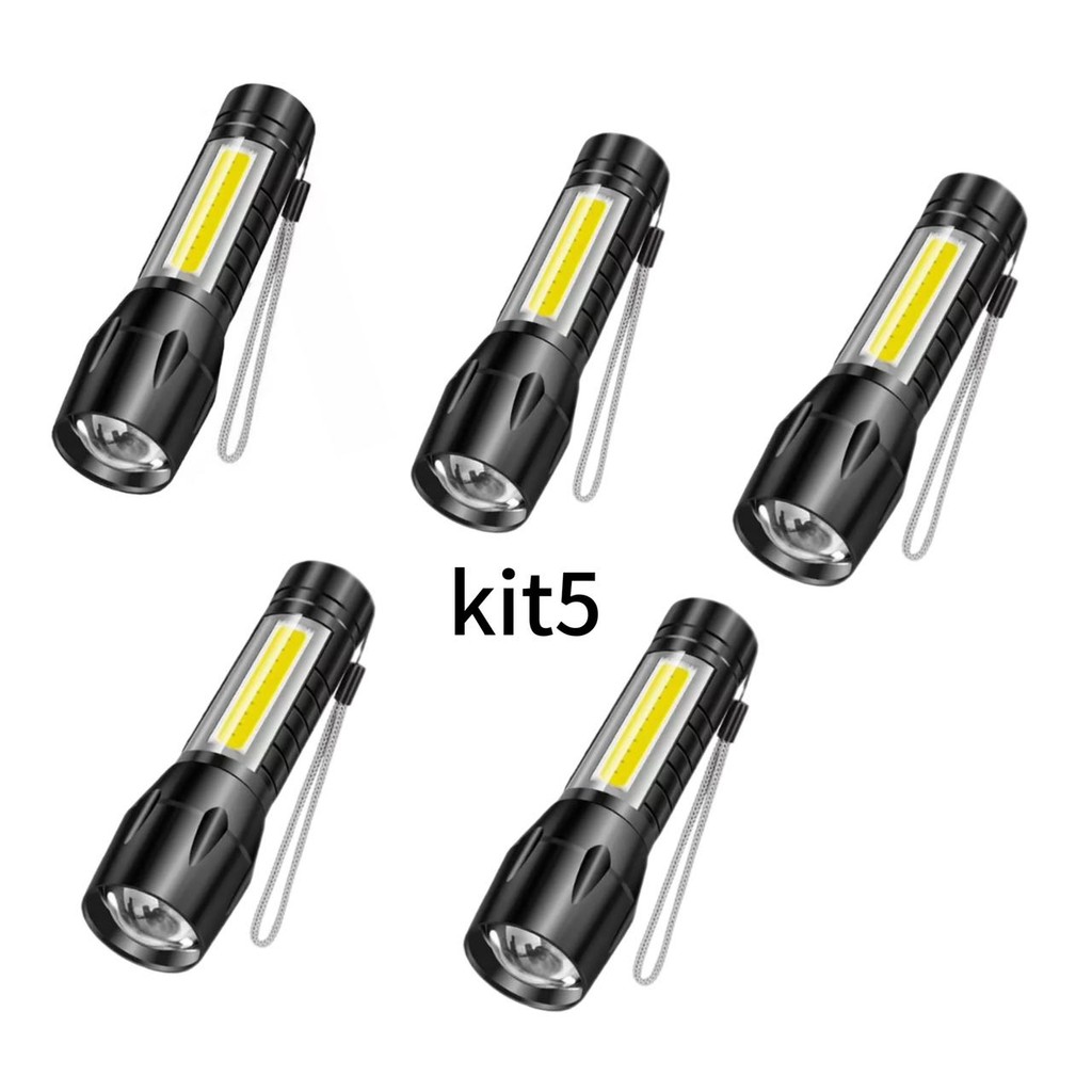 Kit 5 uni.Mini Lanterna Led Tática Potente Recarregável Usb Com Estojo