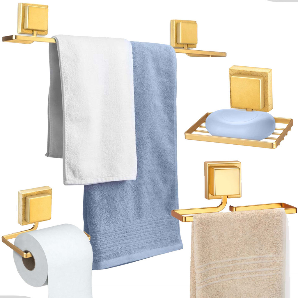 Kit Acessórios Banheiro Porta Toalha Rosto Banho Saboneteira Papeleira Dupla Face 3M Dourado Arthi em Oferta na Shopee