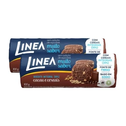 Kit 2 Biscoitos Integrais Linea Sabor Cacau e Cereais 100g