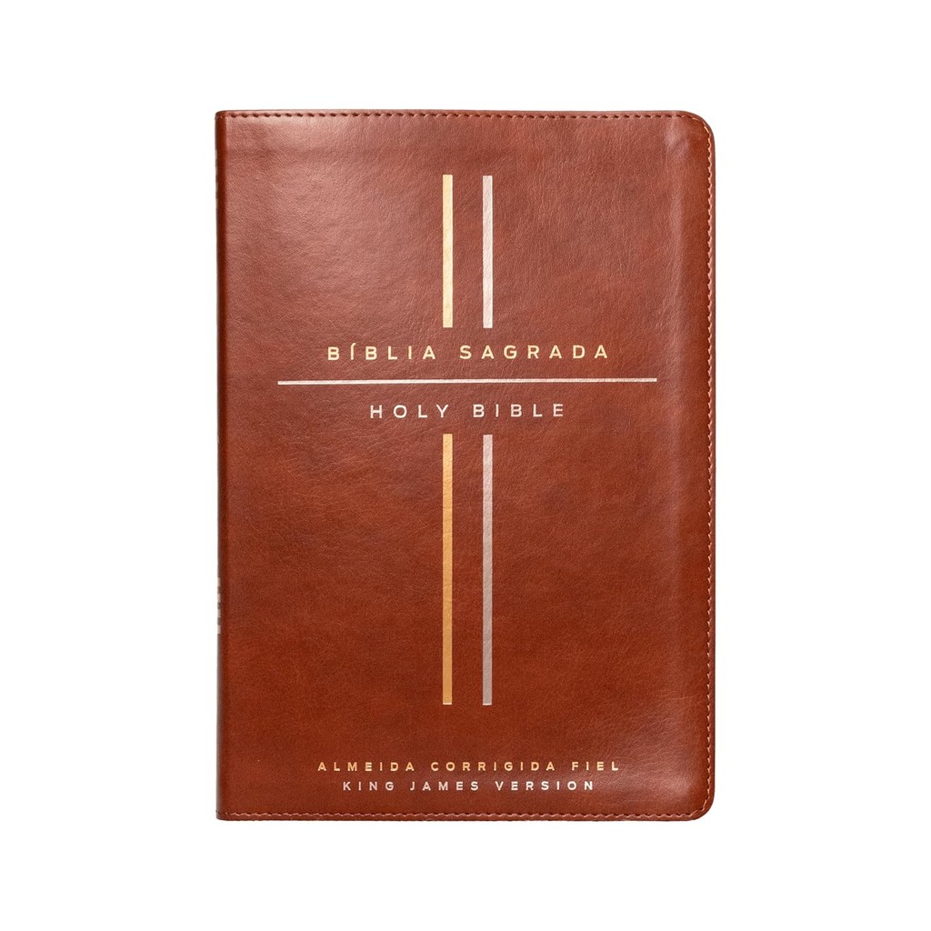 Bíblia Sagrada | ACF | KJV | Bilingue | Português e Inglês | Leitura Perfeita | Couro Soft | Marrom em Oferta na Shopee