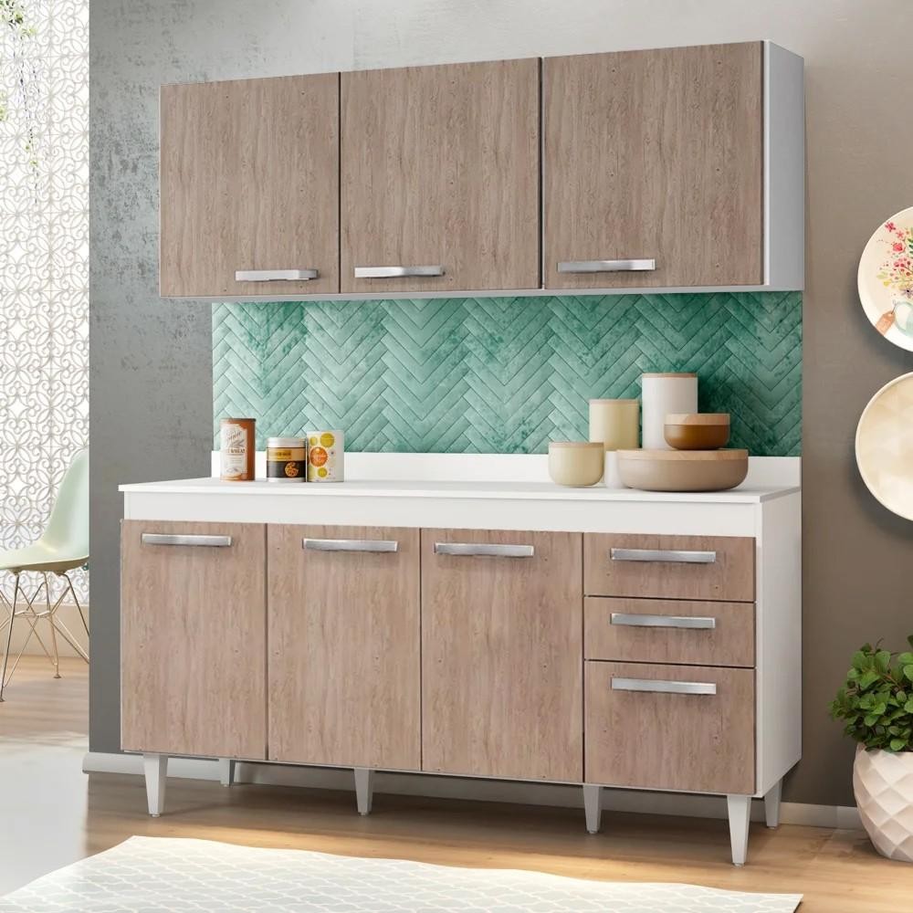 Armário Aéreo Parma e Balcão para Pia com Tampo 150cm Lisboa Branco/Castanho - Lumil em Oferta na Shopee