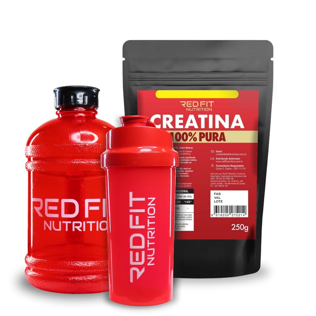 Creatina Monohidratada 250g Shaker Red 600ml Gallon Red 1,8L - 100% Pura Matéria-Prima Importada - Red Fit Nutrition