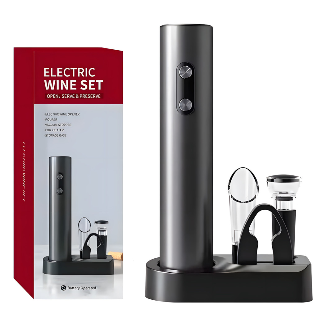 Kit 5 peças Vinho Saca Rolhas Abridor Elétrico Automático