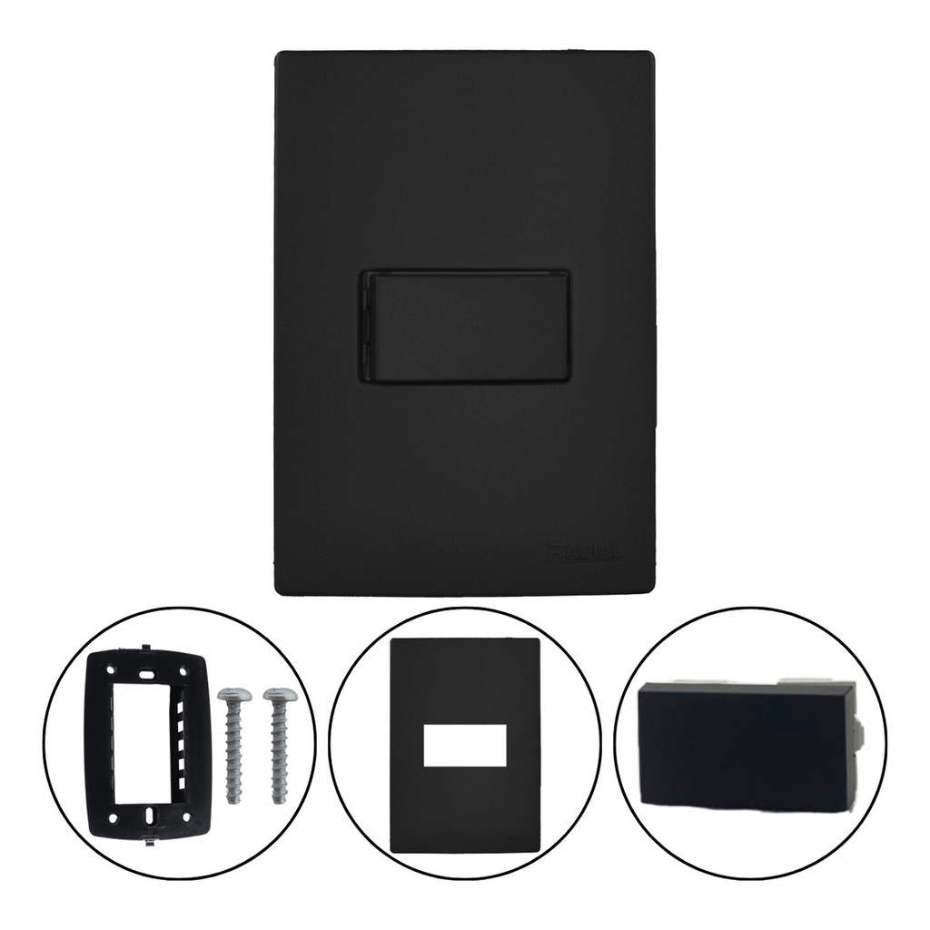 Interruptor Simples Linha Ouro Preto Fosco Modular Radial