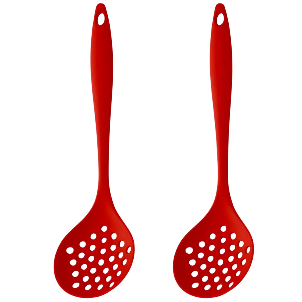 Kit 2 Escumadeiras de Silicone Vermelha Grande Utensílio de Cozinha Maciço Anti-risco para Panelas Antiaderentes Casa