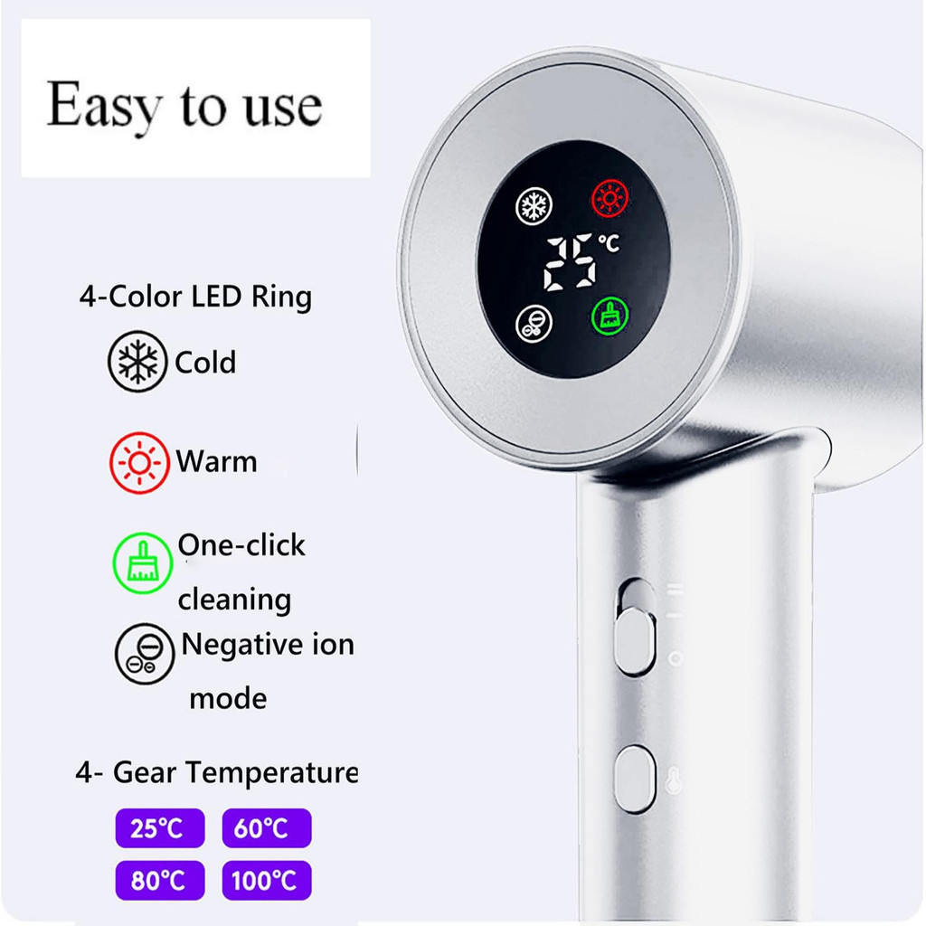 Secador de cabelo de alta velocidade com display inteligente de 1500 W, íon negativo, ultraleve e portátil