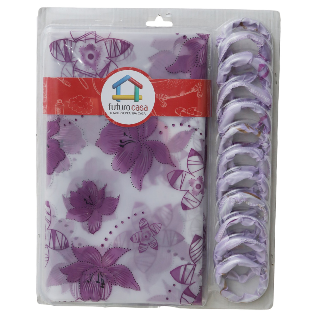 Cortina Para Box Banheiro Com Ganchos 100% Poliester 180cm