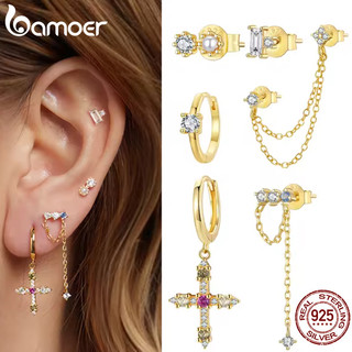 BAMOER 1 Peça Brinco De Prata 925 Zircão Mini Flor De Piercing Orelha Manguito Joias Da Moda