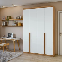 Guarda-Roupa Solteiro 100%MDF Alonzo 4 portas Amendoa/Branco