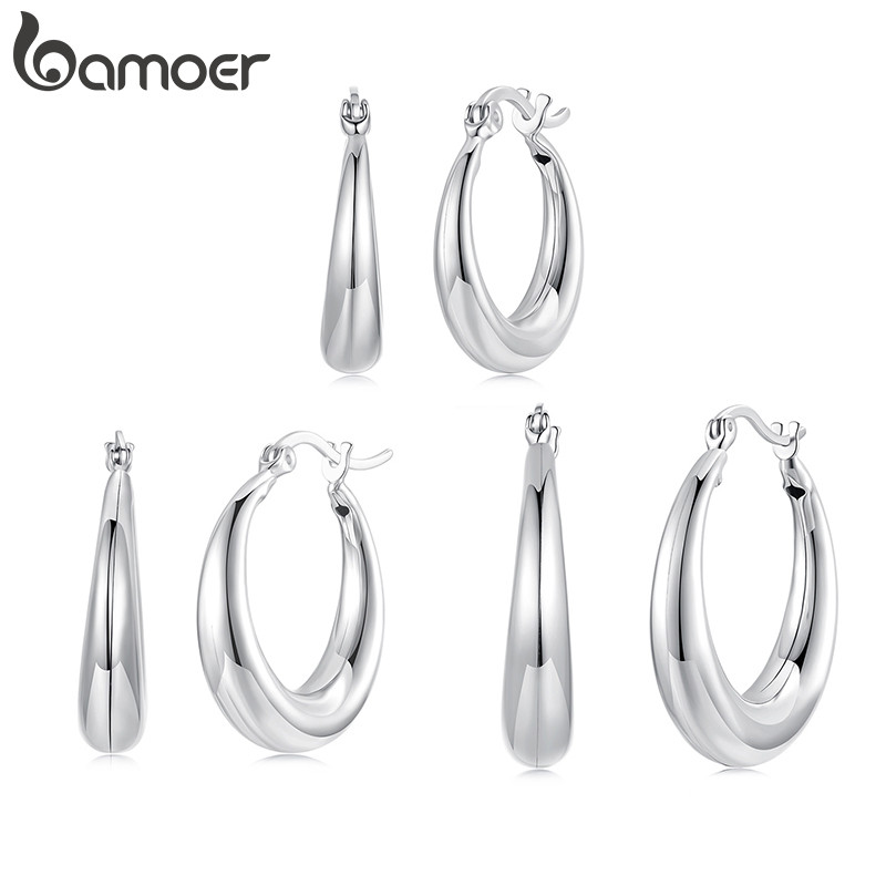 Brincos De Argola Com Design Original BAMOER , Joias Brilhantes De Simples , Presentes Para Mulheres E Homens