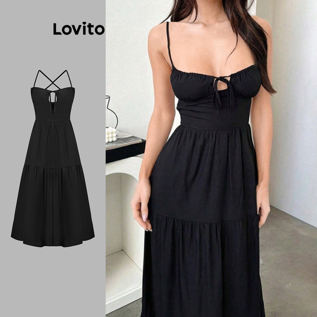 Lovito Vestido Elegante Com Corte Liso E Amarração Nas Costas Para Mulheres L99ED974