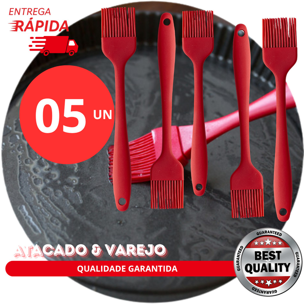 Kit 5 Pincel de Silicone Premium Utensílio de Confeitaria Cozinha Culinária 26cm