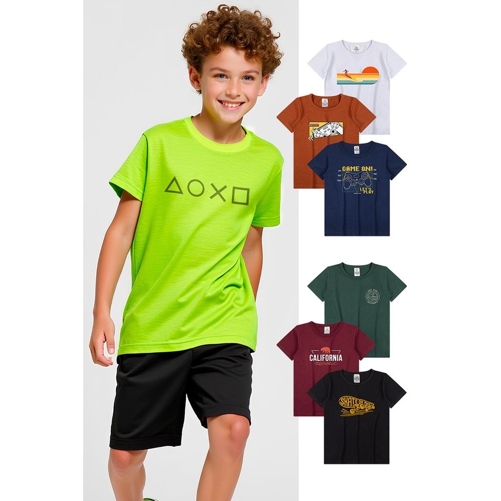 Kit 4 Camisetas Estampadas Sortidas Infantil Menino Verão Confortáveis e Estilosas