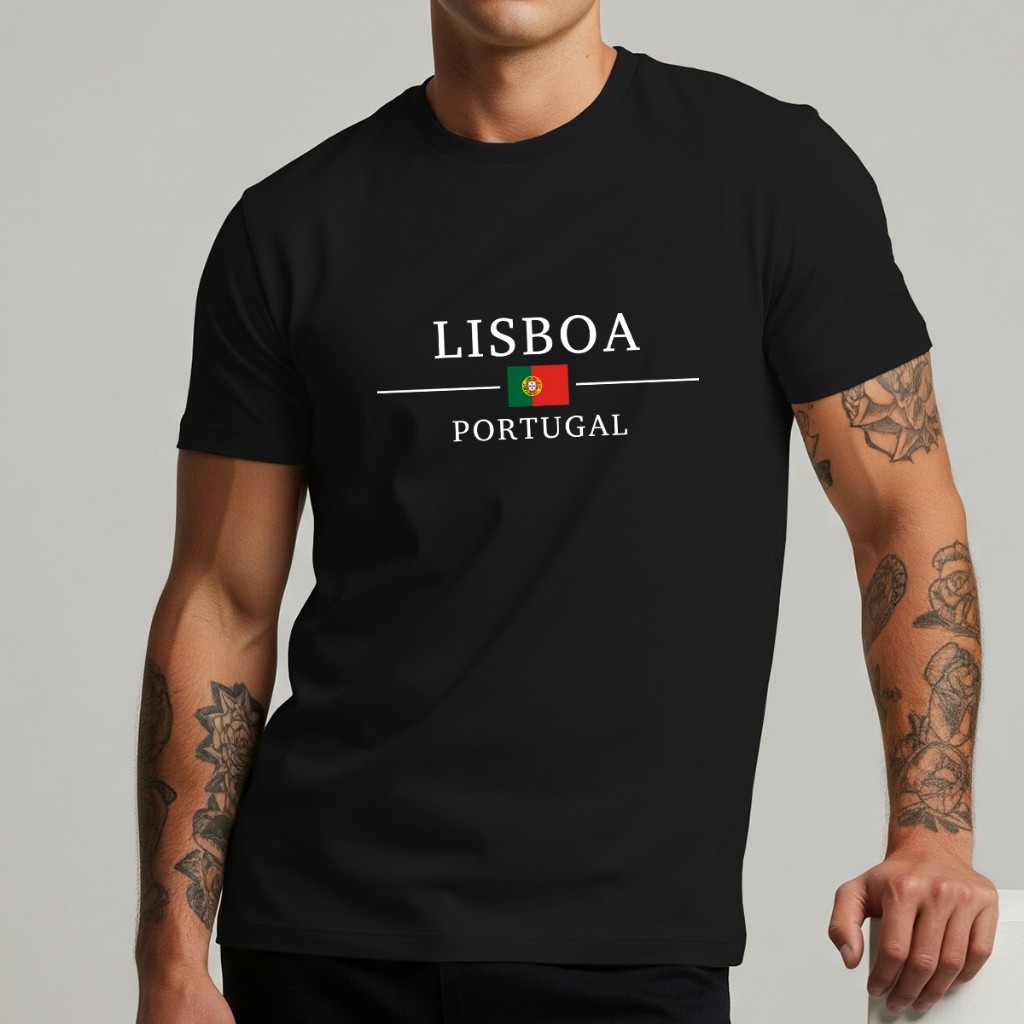 Camisa Masculina Lisboa Portugal Estilo Streetwear Casual Estampa Pais