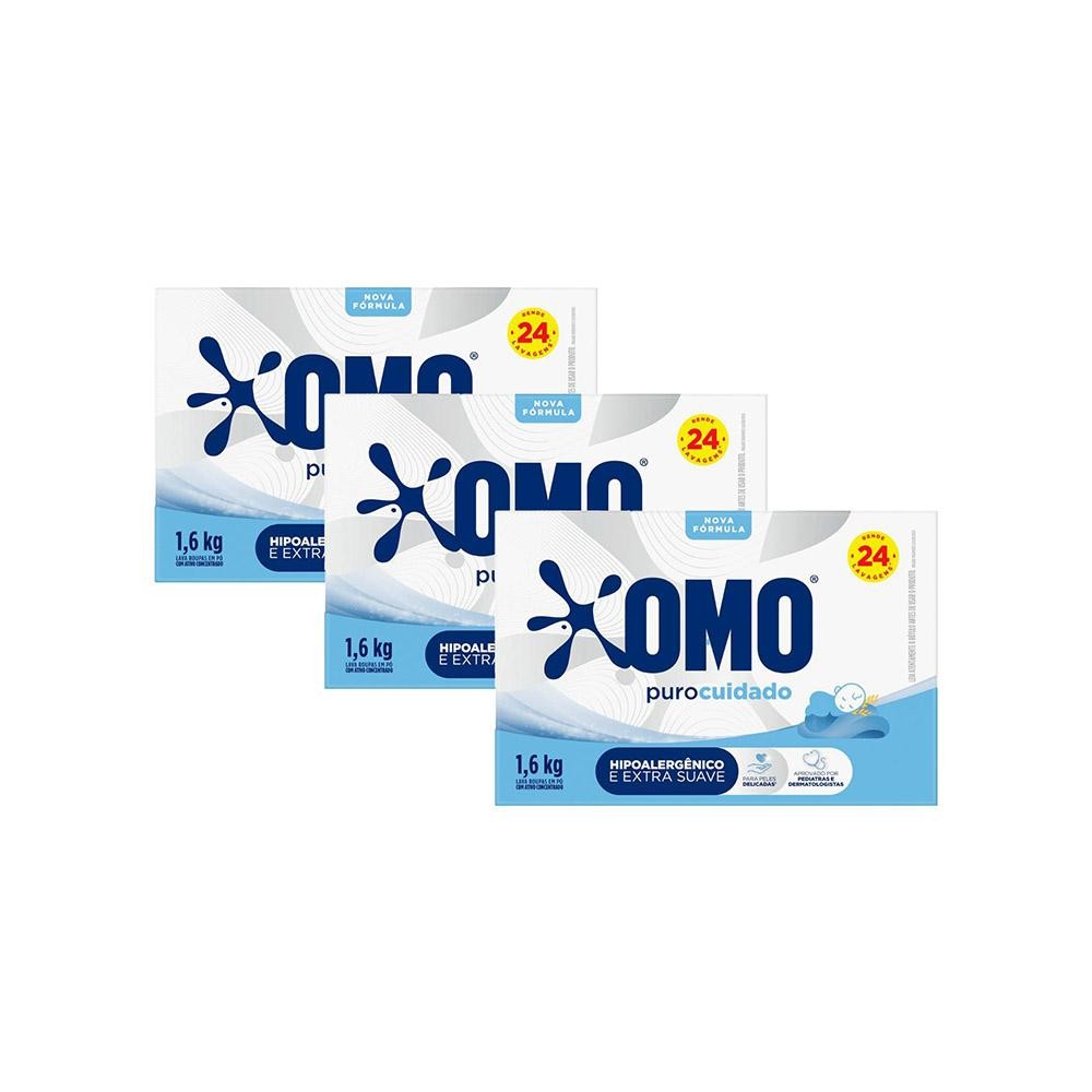 Kit 3 Lava-Roupas em Pó Omo Puro Cuidado 1,6kg em Oferta na Shopee