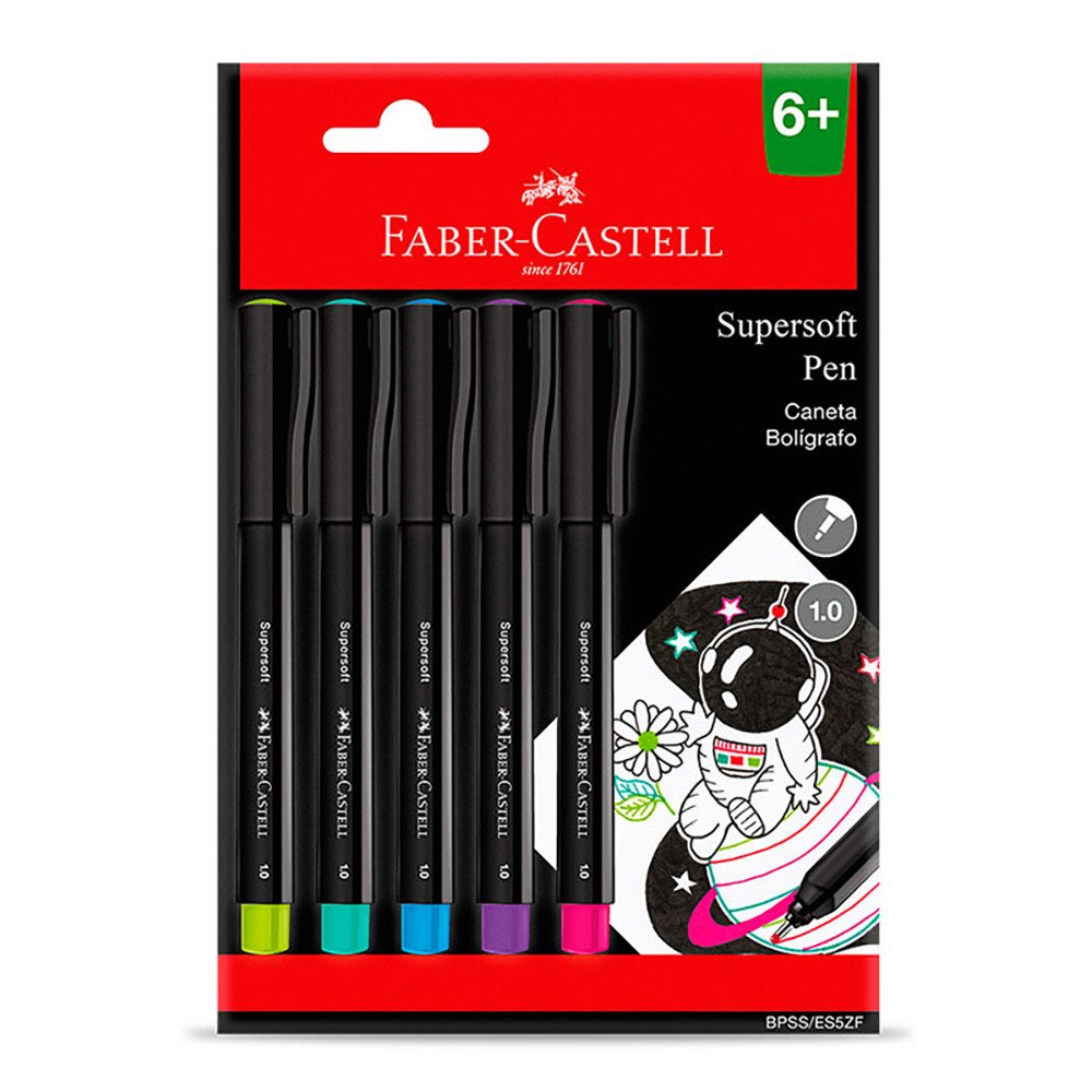 Caneta hidrográfica Supersoft Pen 1.0mm BPSS/ES5ZF com 5 unidades Faber-Castell em Oferta na Shopee