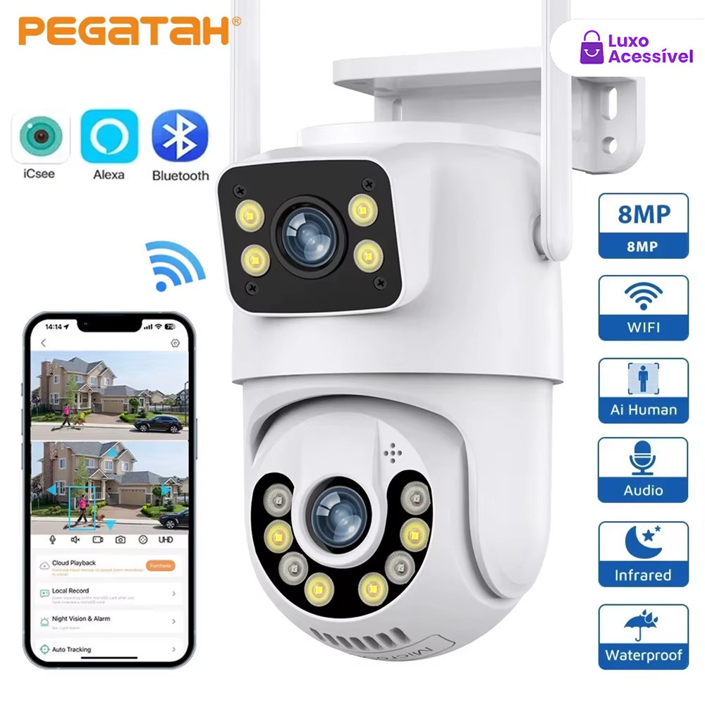 Câmera De Segurança Lente Dupla ICSEE IP66 Wi-Fi 360° Sensor Movimento Visão Noturna 2 em 1 Fixa APP ICSEE em Oferta na Shopee
