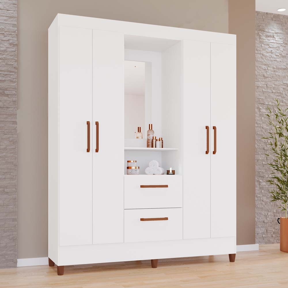 Guarda-Roupas Vinhedo 100% MDF Tuboarte 4 Portas 2 Gavetas em Incluso Espelho e Pes/PVC em Oferta na Shopee