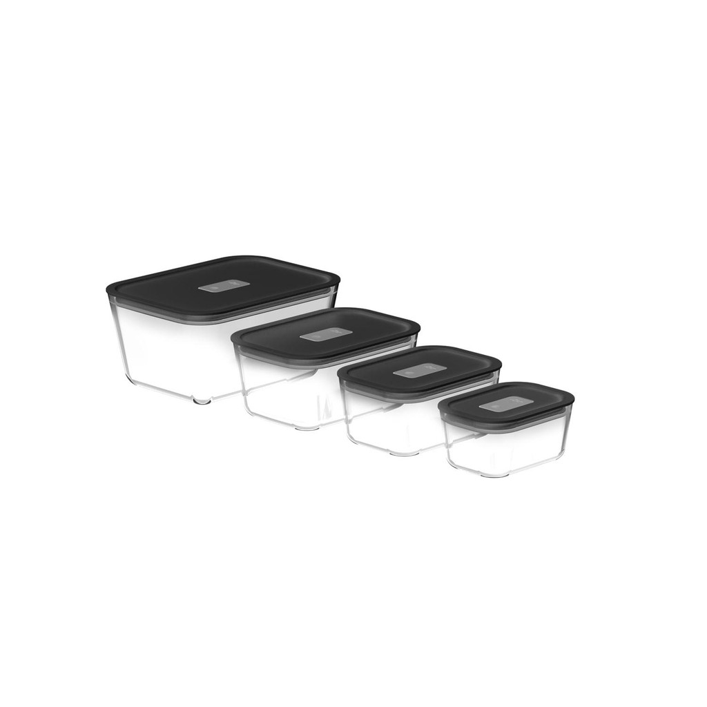 Kit de Potes de Vidro Hermético Ou 4 Peças Linha Fresh Lock - Preto - Home & Living