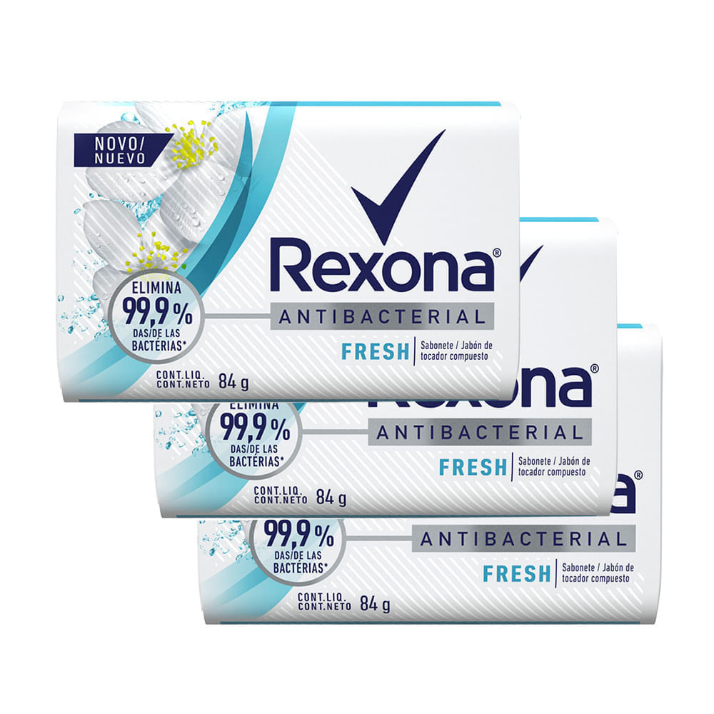 Kit 3 Sabonete em Barra Rexona Antibacterial Fresh com 84g - Beauty