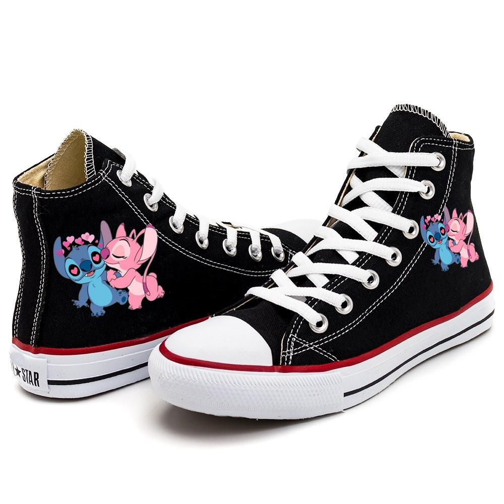 Tênis Infantil Star Cano Alto Botinha Feminino Stitch Casal Rosa E Azul Lilo